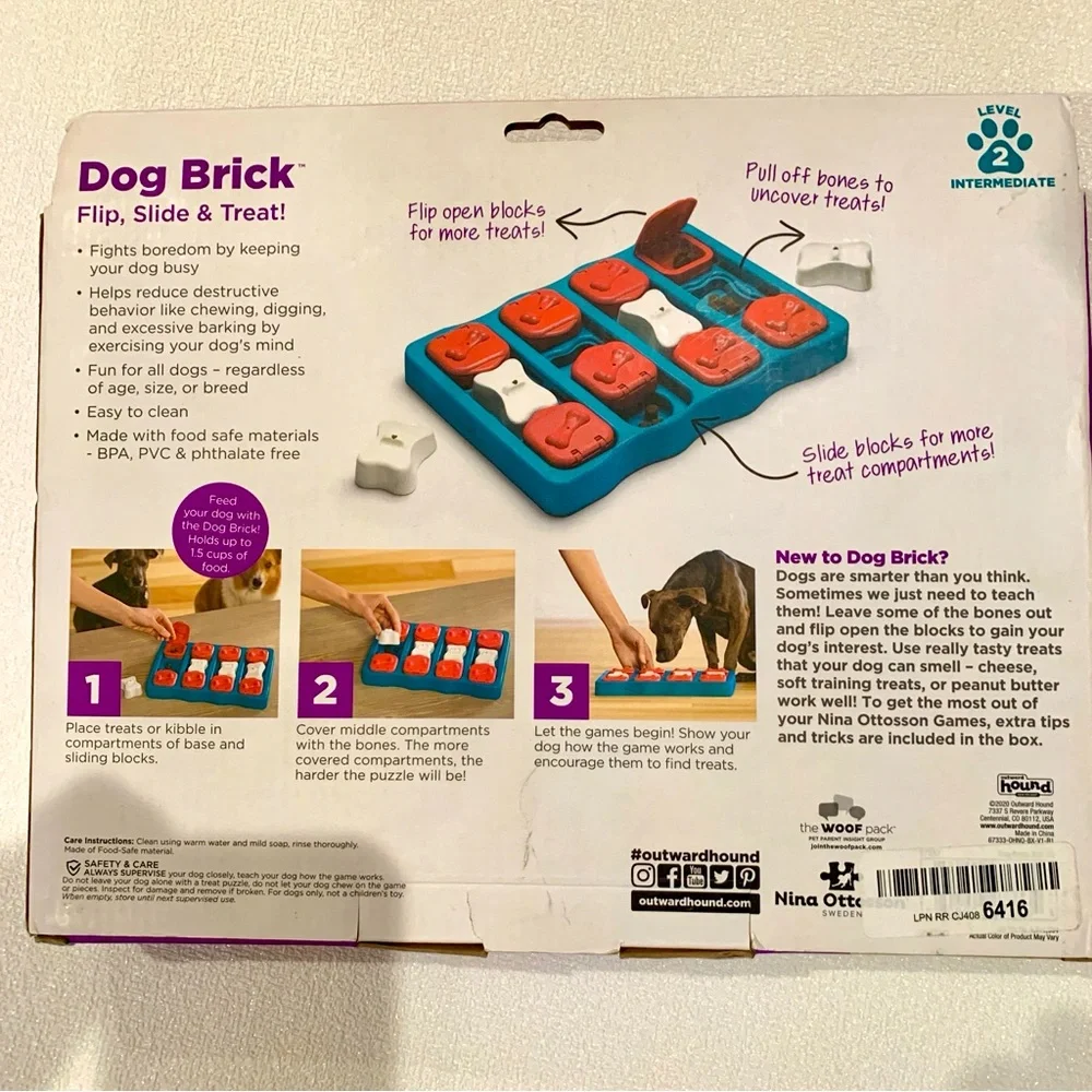 Outward Hound Dog Brick Dog Treat Puzzle Maze Game Level 2 by Nina Ottosson NIB